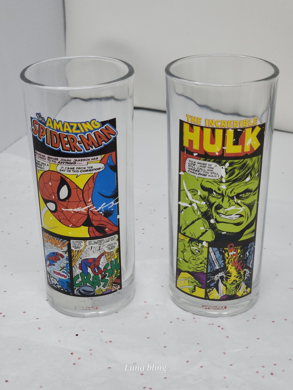 Marvel Comics Spider-Man & Hulk Pre ❤️Tall Drinking Glasses - Colorful Comic Art